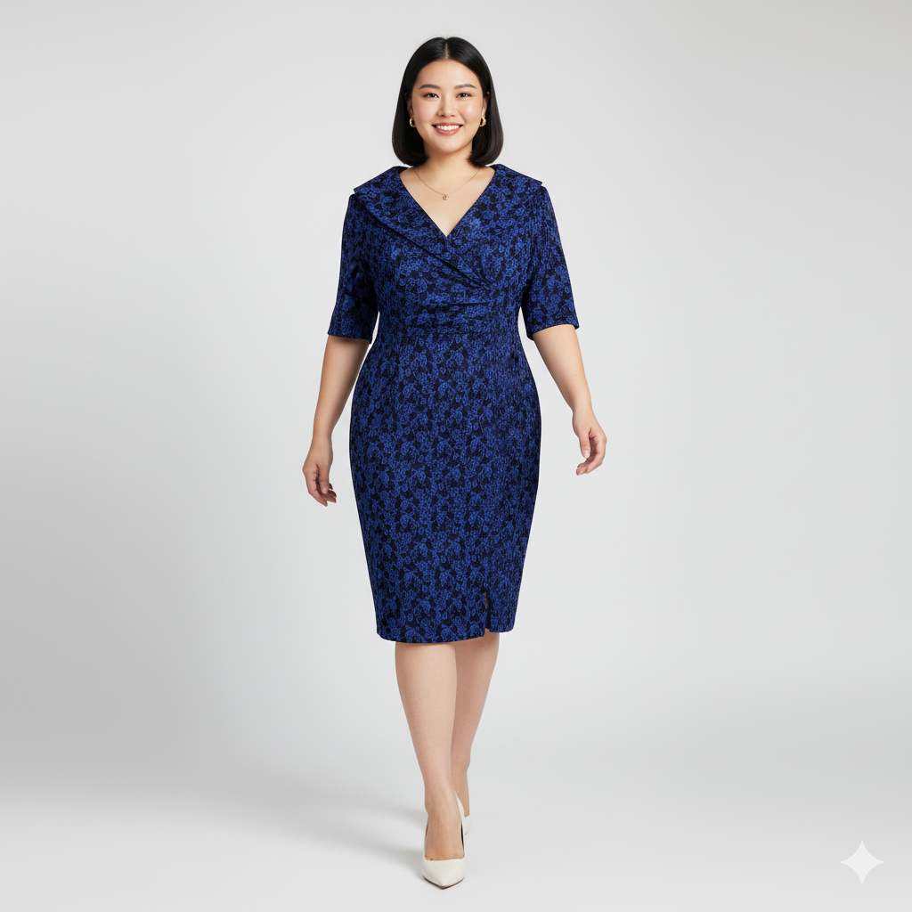 Anthea Crawford Navy Print Faux Wrap Dress | UK 18