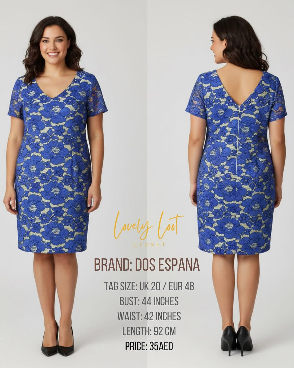 DOS ESPANA Royal Blue Floral Lace Dress | UK 20