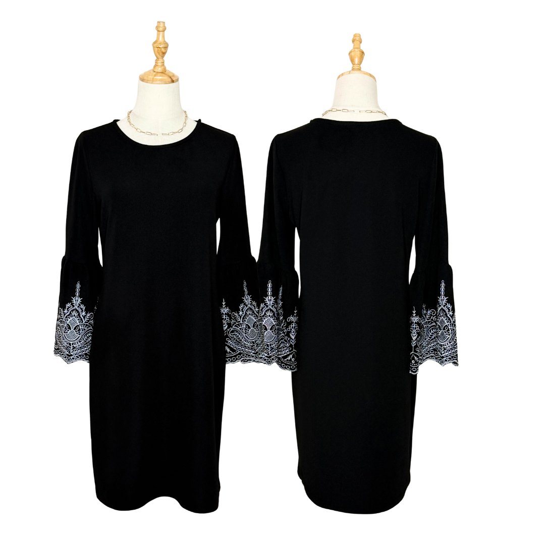 New Look Black Dress with Embroidered Bell Sleeves (Small)