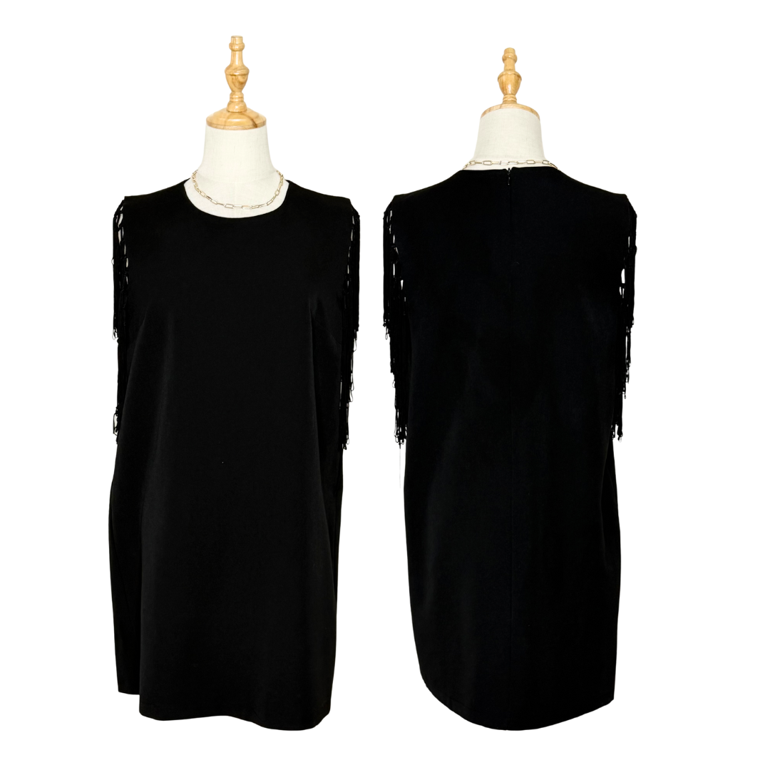Forever 21 Black Shift Dress with Fringe Sleeves (Medium)